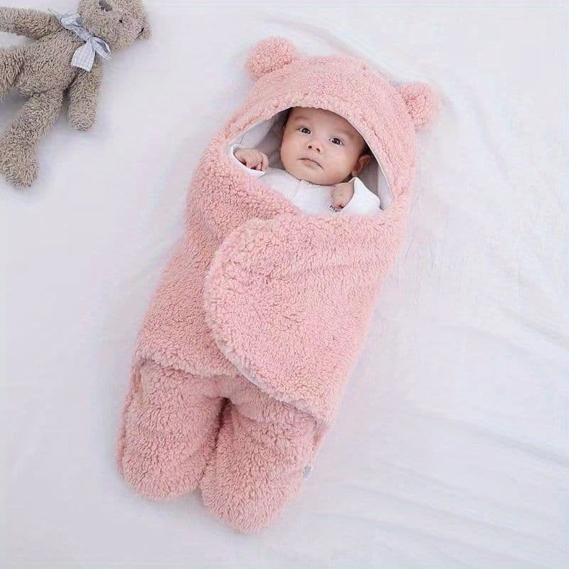 image-Winter Baby Sleeping Bag Bear Nap Printed Sleeping Bag, Suitable For Babies Aged 0-10 Months, Soft Nap Mat With Removable Pillow