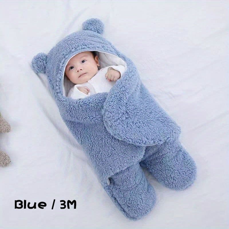 image-Winter Baby Sleeping Bag Bear Nap Printed Sleeping Bag, Suitable For Babies Aged 0-10 Months, Soft Nap Mat With Removable Pillow