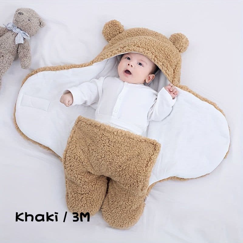 image-Winter Baby Sleeping Bag Bear Nap Printed Sleeping Bag, Suitable For Babies Aged 0-10 Months, Soft Nap Mat With Removable Pillow