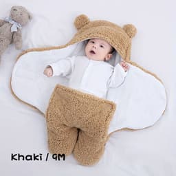 image-Winter Baby Sleeping Bag Bear Nap Printed Sleeping Bag, Suitable For Babies Aged 0-10 Months, Soft Nap Mat With Removable Pillow