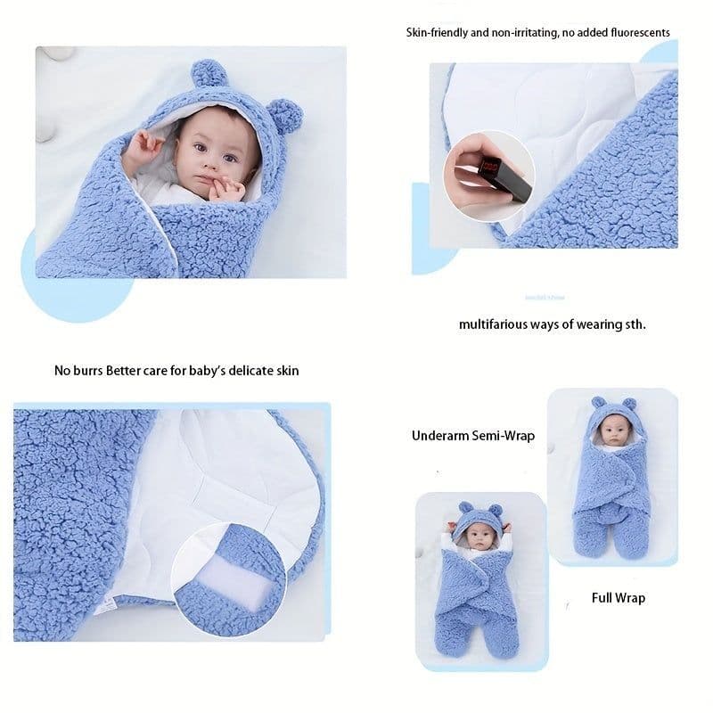 image-Winter Baby Sleeping Bag Bear Nap Printed Sleeping Bag, Suitable For Babies Aged 0-10 Months, Soft Nap Mat With Removable Pillow