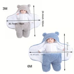 image-Winter Baby Sleeping Bag Bear Nap Printed Sleeping Bag, Suitable For Babies Aged 0-10 Months, Soft Nap Mat With Removable Pillow