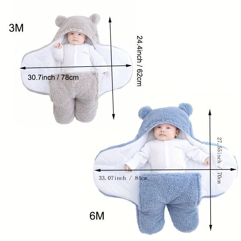 image-Winter Baby Sleeping Bag Bear Nap Printed Sleeping Bag, Suitable For Babies Aged 0-10 Months, Soft Nap Mat With Removable Pillow