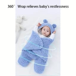 image-Winter Baby Sleeping Bag Bear Nap Printed Sleeping Bag, Suitable For Babies Aged 0-10 Months, Soft Nap Mat With Removable Pillow