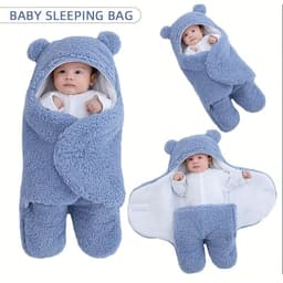 image-Winter Baby Sleeping Bag Bear Nap Printed Sleeping Bag, Suitable For Babies Aged 0-10 Months, Soft Nap Mat With Removable Pillow