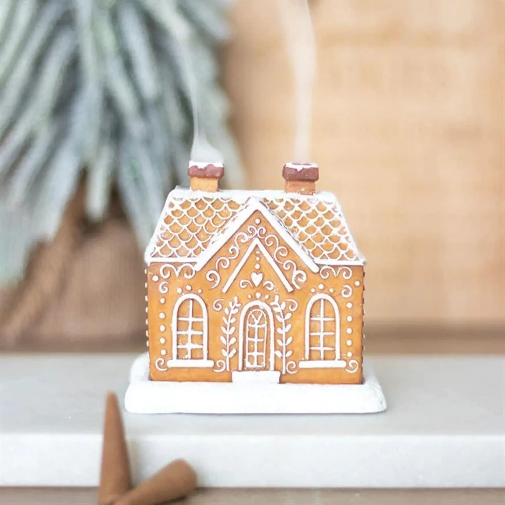 image-Christmas Snow Top Resin Ginger Cake Cottage Incense Burner