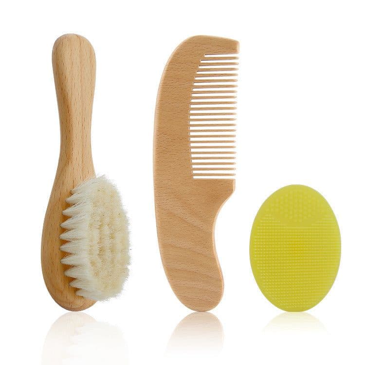 image-Baby Wool Brush Set, Baby Shower, Scrubbing Brush, Shower Comb
