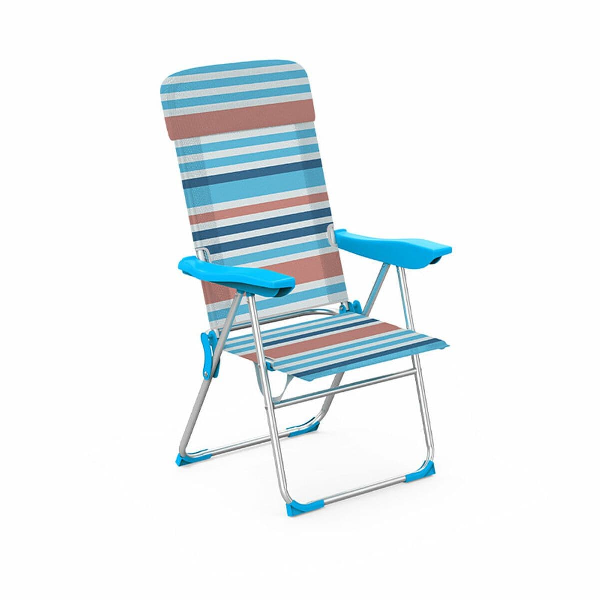 image-Marbueno Folding Chair 5 Positions Aluminum with Cushion Orange Blue Stripes 69X58X110 cm