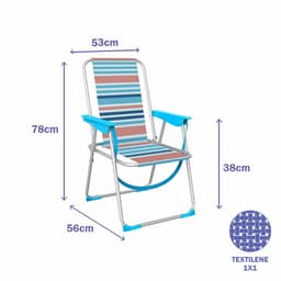 image-Marbueno Folding Chair Aluminum Orange and Blue Stripes Beach Pool 53X56X78 cm 103461