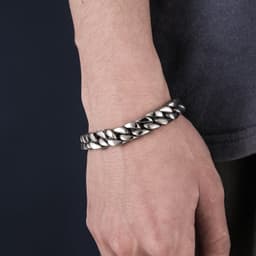 image-Retro Men's Titanium Steel Bracelets - Geometric Style, Steel Color, 19.5cm