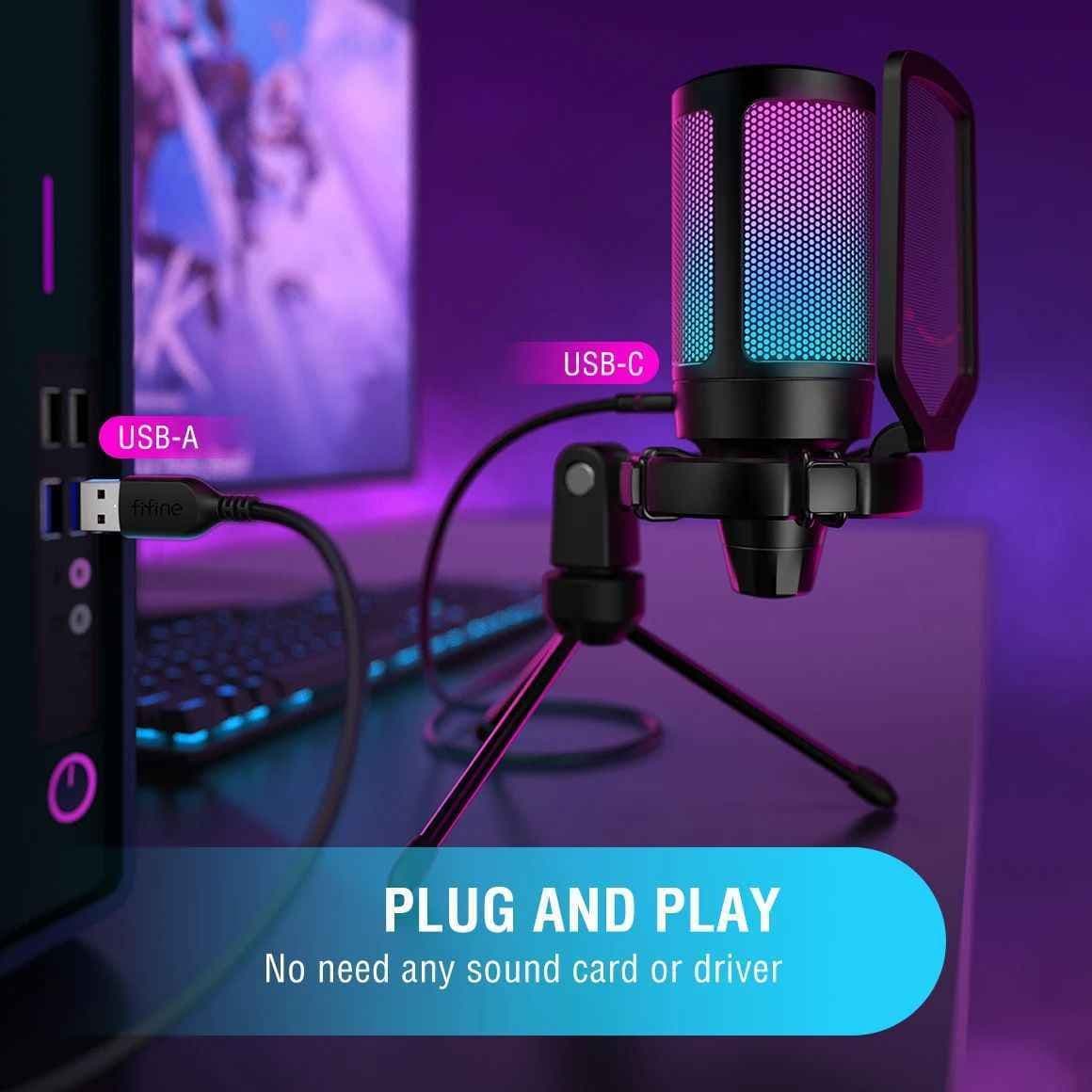 image-USB Condenser Gaming Microphone, For PC PS4 PS5