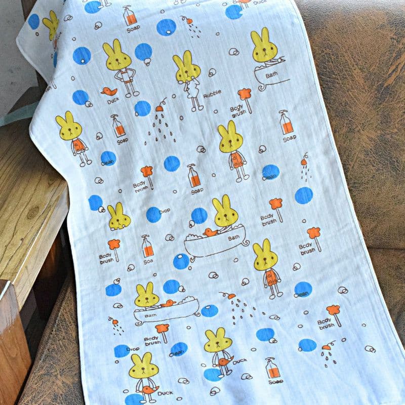 image-Double-layer Gauze Cartoon Print Baby Bath Towel