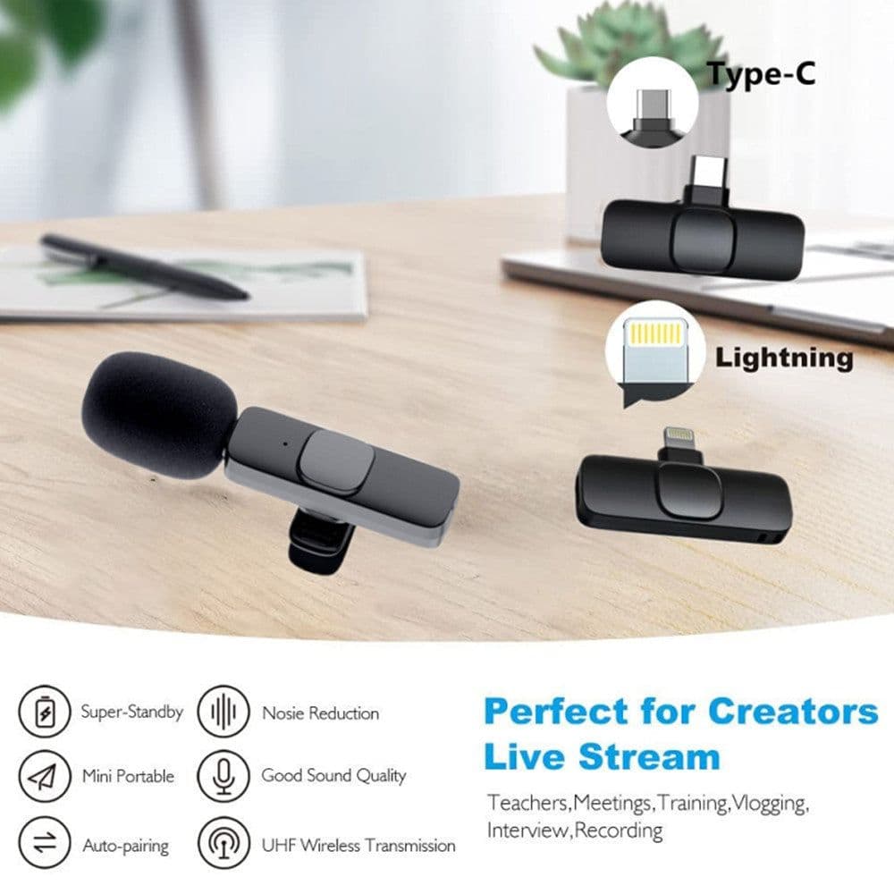 image-Wireless Lavalier Microphone Portable Audio Video Recording Mini Mic For I Phone Android Long Battery Life Live Broadcast Gaming