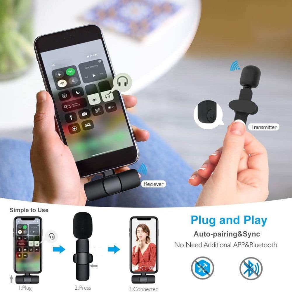 image-Wireless Lavalier Microphone Portable Audio Video Recording Mini Mic For I Phone Android Long Battery Life Live Broadcast Gaming