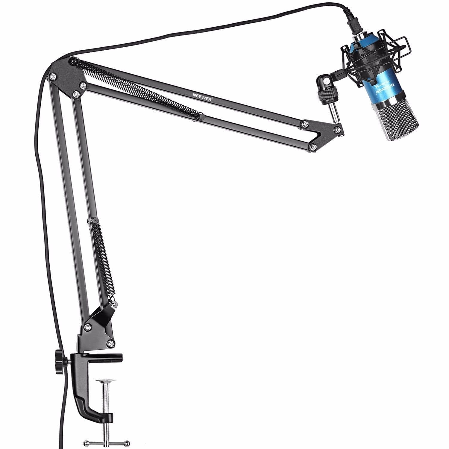 image-Neewer NW-7000 USB Professional Studio Condenser Microphone and NW-35 Adjustable Suspension Scissor Arm Stand with Shock Mount and Table Mounting Clamp Kit Perfect for Broadcasting and Sound Recording