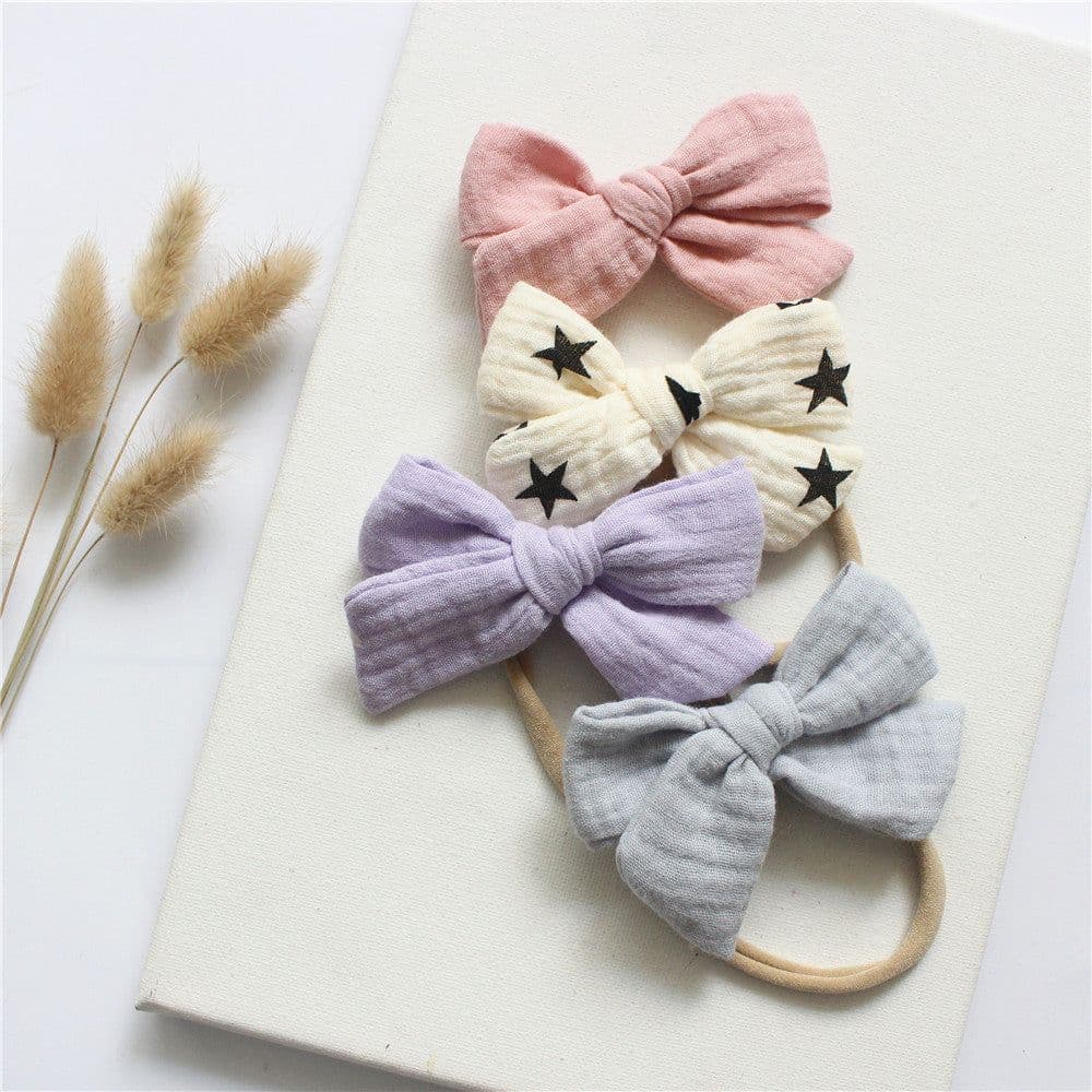 image-Baby Cotton Gauze Butterfly Tie Headband Set