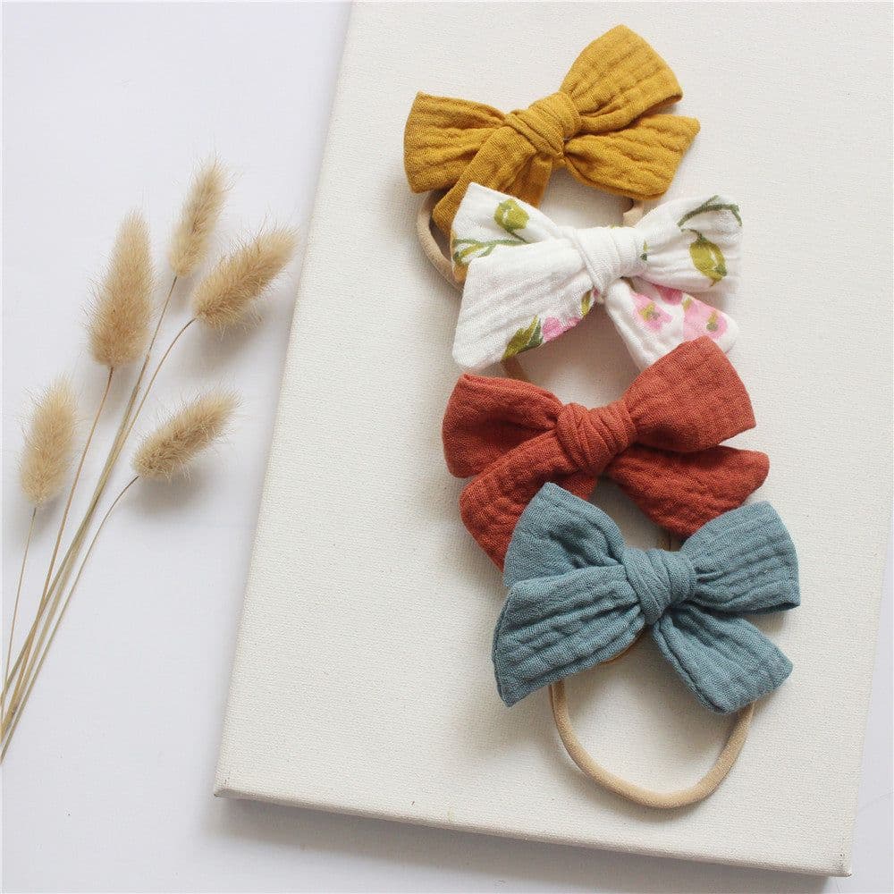image-Baby Cotton Gauze Butterfly Tie Headband Set