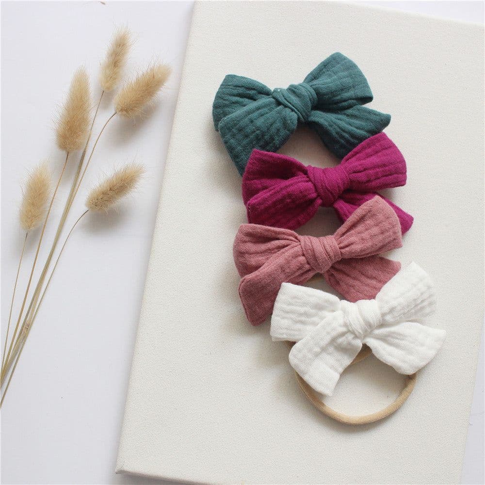 image-Baby Cotton Gauze Butterfly Tie Headband Set