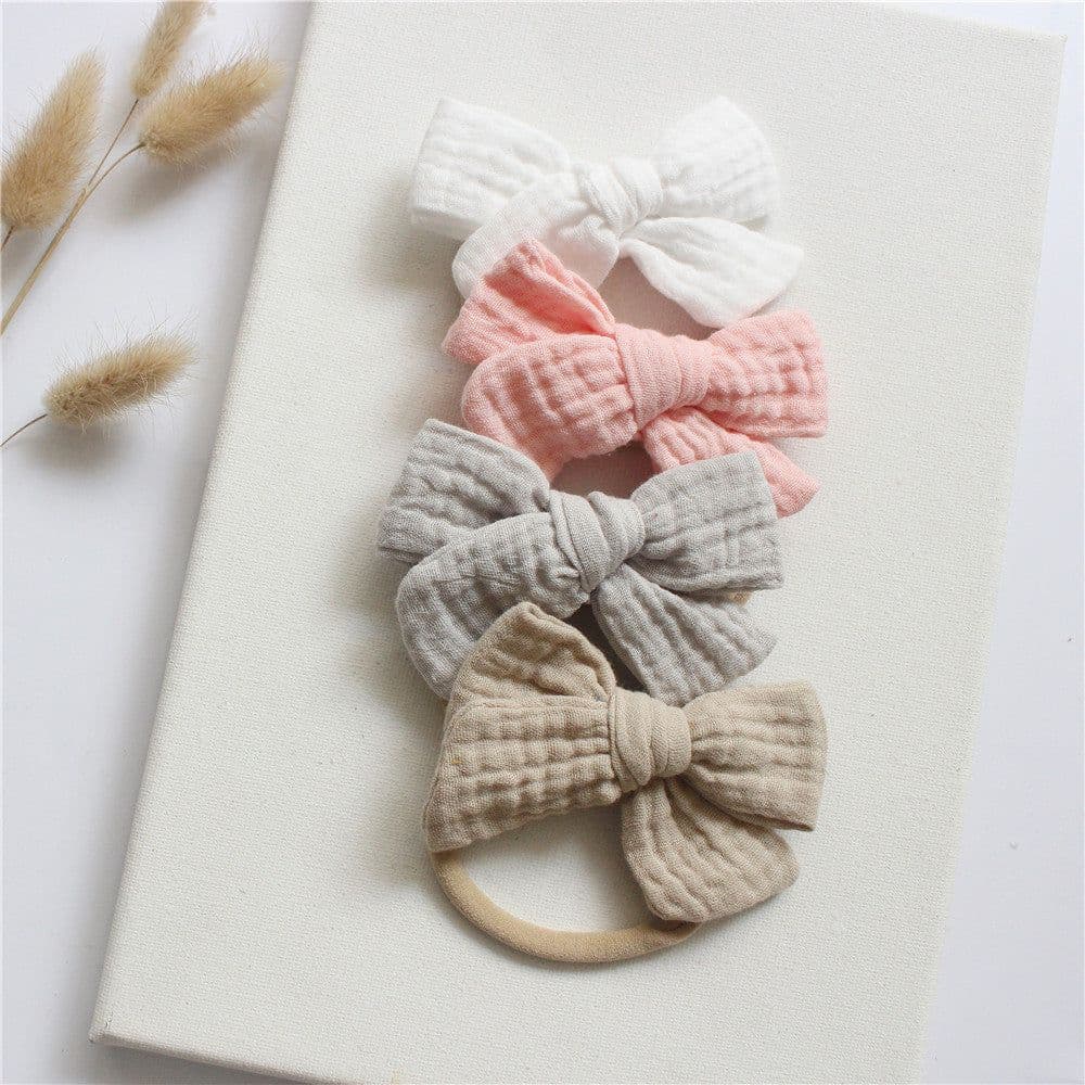 image-Baby Cotton Gauze Butterfly Tie Headband Set