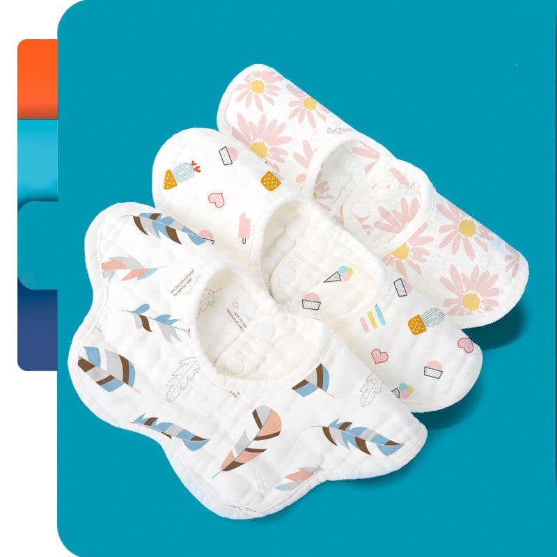 image-Rotating Flower Waterproof Baby Cloths Saliva Towel Cartoon Soft Round Baby Bibs Feeding Scarf