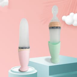 image-Baby Rice Noodle Spoon Squeeze Silicone Rice Noodle Spoon Milk Bottle Baby