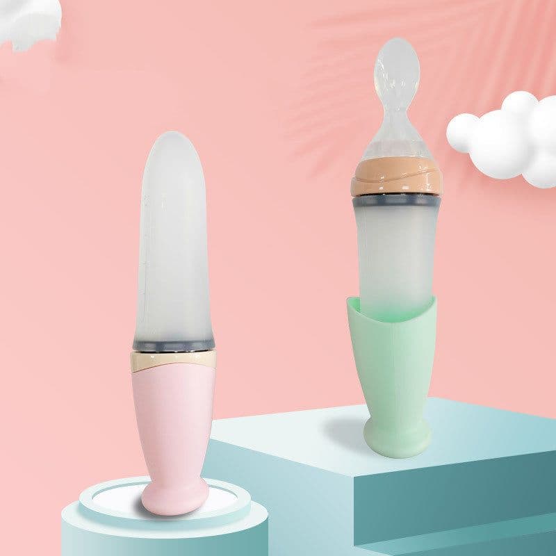 image-Baby Rice Noodle Spoon Squeeze Silicone Rice Noodle Spoon Milk Bottle Baby