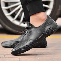 image-Men's Leather Casual Shoes - Black Size 47