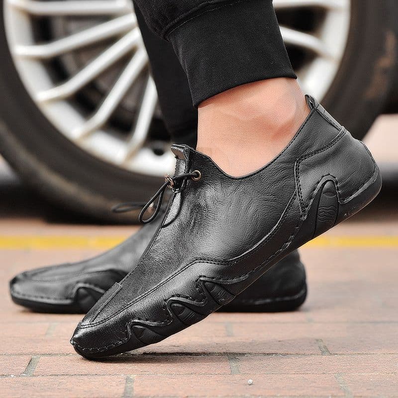 image-Men's Leather Casual Shoes - Black Size 47