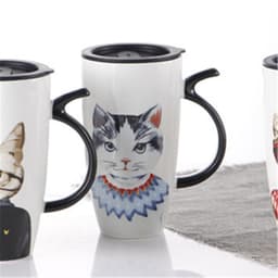 image-Cute Cat Ceramic Mug With Lid And Spoon Large Capacity Coffee Cup