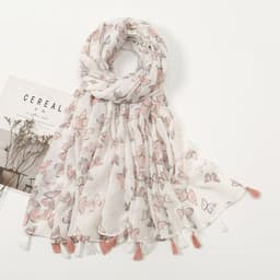 image-Japanese and Korean fresh rendering ink painting butterfly print sun protection shawl travel beach towel cotton and linen feel scarf