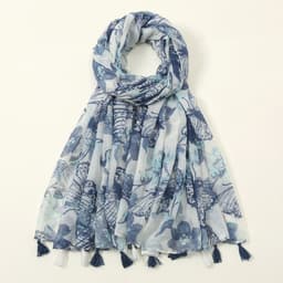 image-Japanese and Korean fresh rendering ink painting butterfly print sun protection shawl travel beach towel cotton and linen feel scarf