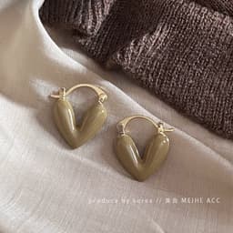 image-French retro glaze love earrings autumn and winter Maillard style lazy atmosphere earrings brown earrings for women