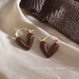 image-French retro glaze love earrings autumn and winter Maillard style lazy atmosphere earrings brown earrings for women