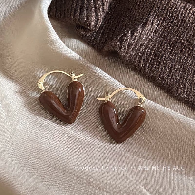 image-French retro glaze love earrings autumn and winter Maillard style lazy atmosphere earrings brown earrings for women