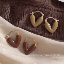 image-French retro glaze love earrings autumn and winter Maillard style lazy atmosphere earrings brown earrings for women