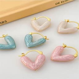 image-Star's same pearlescent color high-end drip glazed peach heart earrings French retro love earrings niche design earrings
