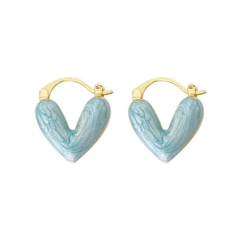 image-Star's same pearlescent color high-end drip glazed peach heart earrings French retro love earrings niche design earrings