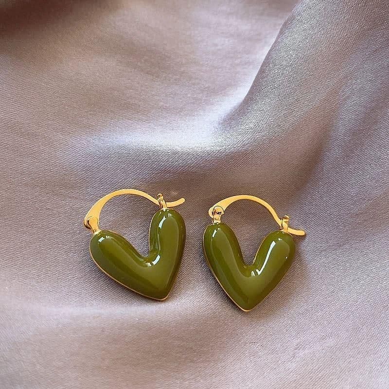 image-Star's same pearlescent color high-end drip glazed peach heart earrings French retro love earrings niche design earrings