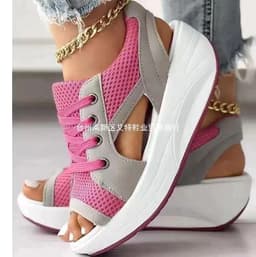 image-European and American cross-border large size sandals for women summer new fashion fish mouth sandals lace-up wedge heel rocking sole sports sandals