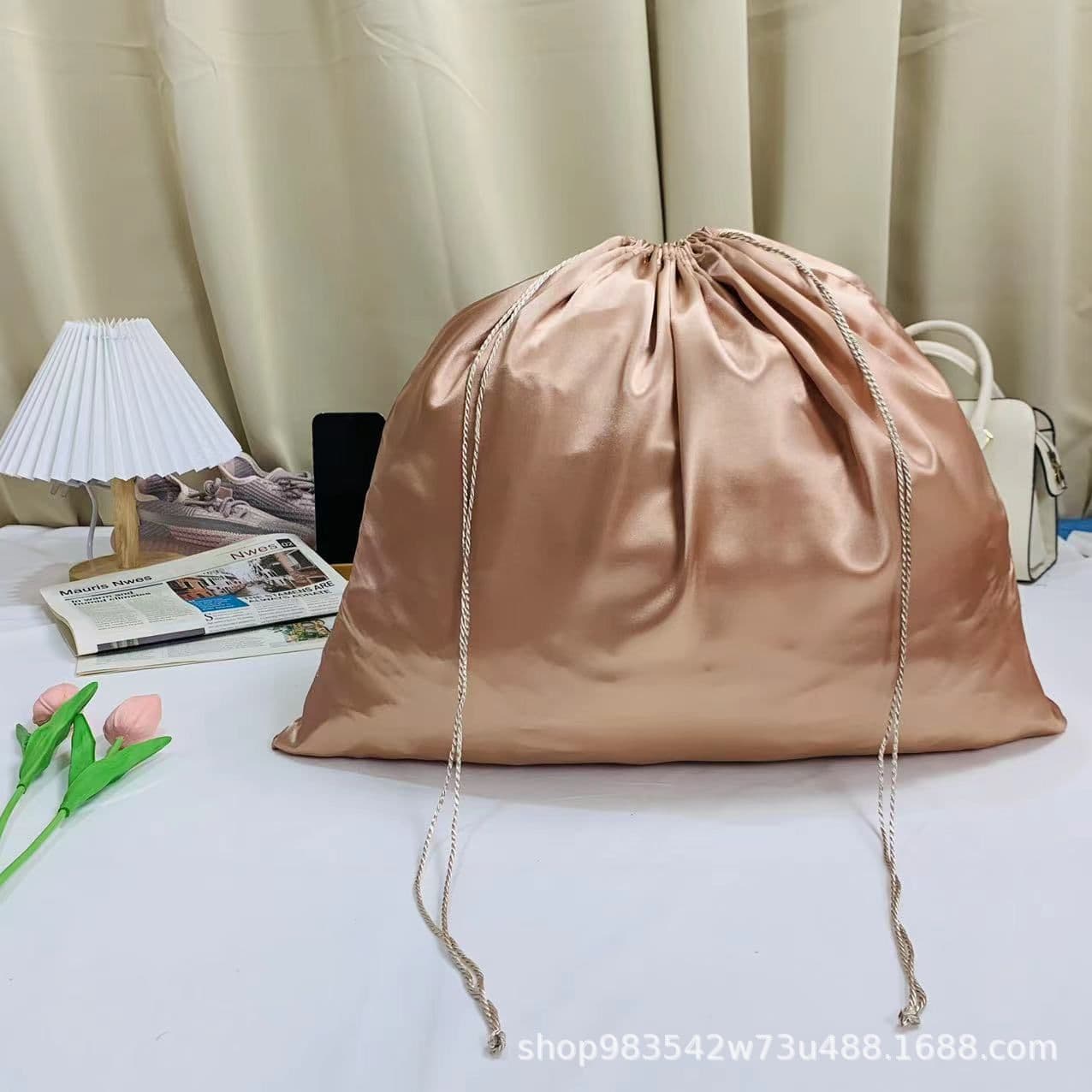 image-Mercerized satin large-capacity bag dust bag travel storage bag shoe and clothing drawstring pocket drawstring organizer bag