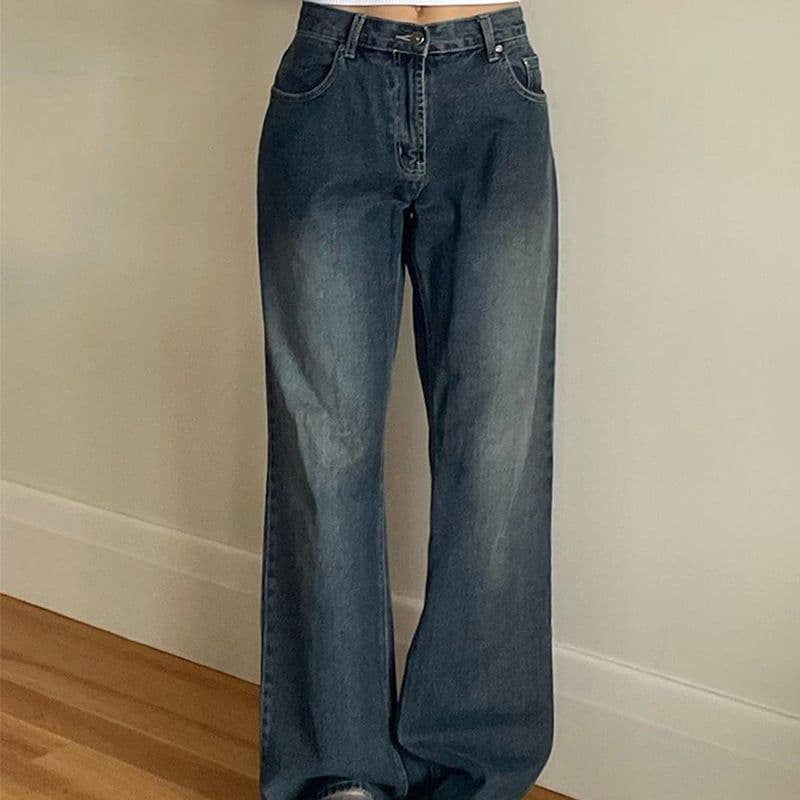 image-2022 New Fashion Straight Leg Denim Trousers Retro Loose Washed Loose High Waist Jeans for Women