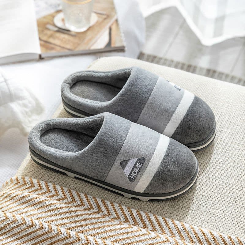 image-Men's cotton slippers winter home couple home indoor non-slip warm floor thick-soled plush cotton slippers women's winter