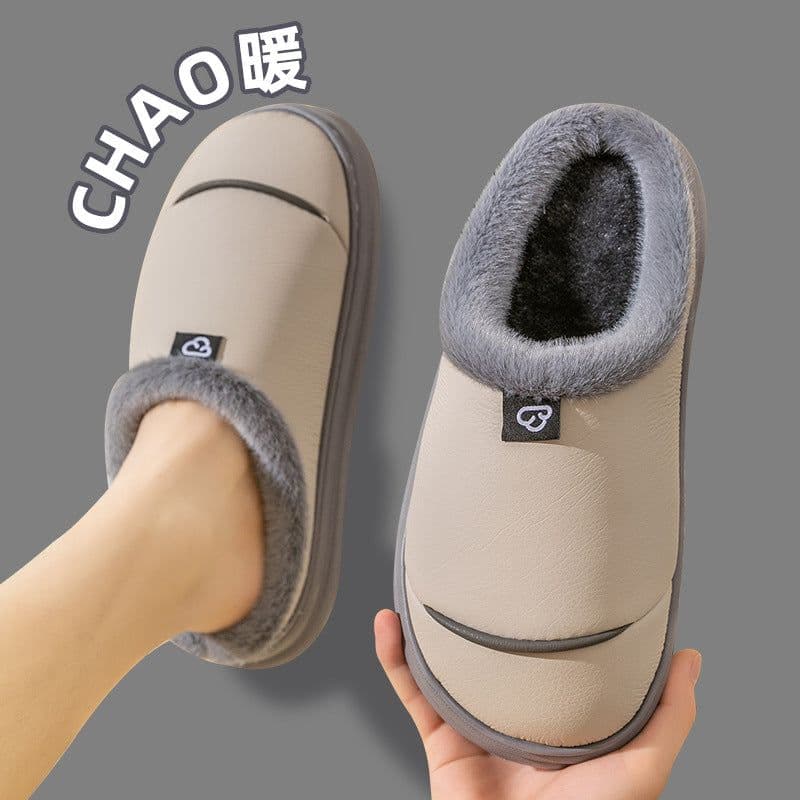 image-Men's cotton slippers winter home couple home indoor non-slip warm floor thick-soled plush cotton slippers women's winter