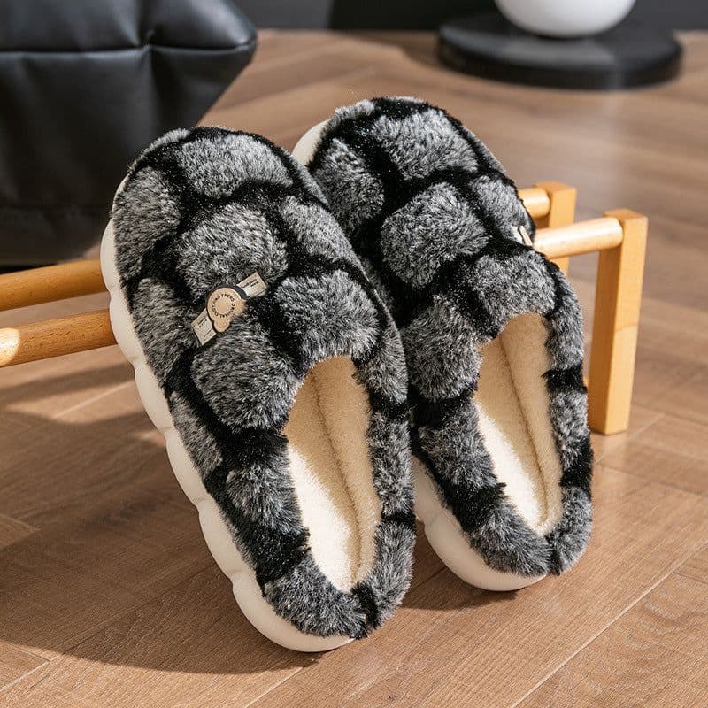 image-Men's cotton slippers winter home couple home indoor non-slip warm floor thick-soled plush cotton slippers women's winter