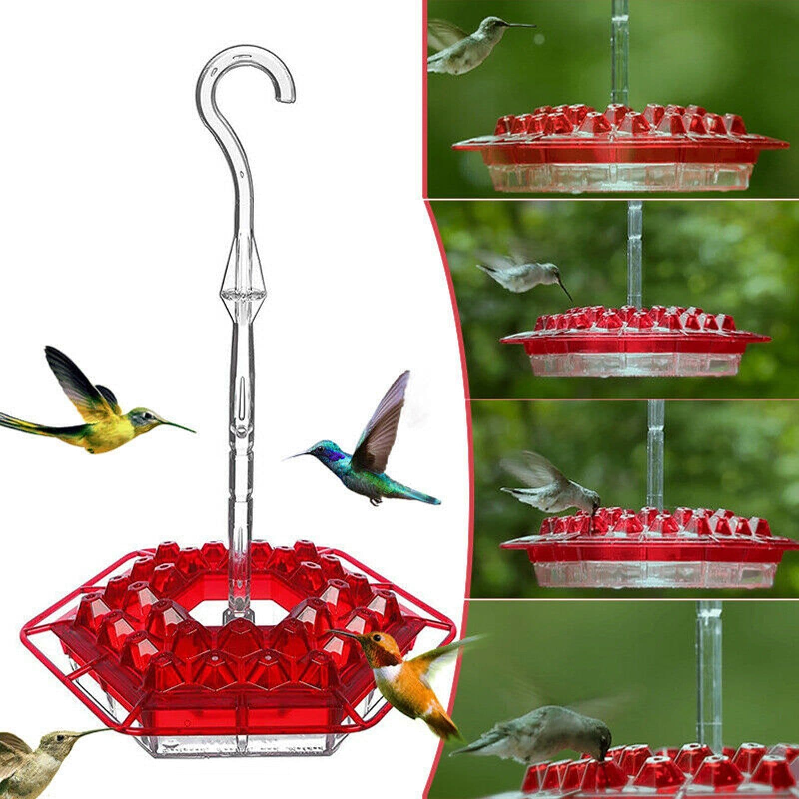 image-Hummingbird Feeder Hummingbird Bird Feeder Hanging Red Bird Feeder Hexagon Bird Feeder