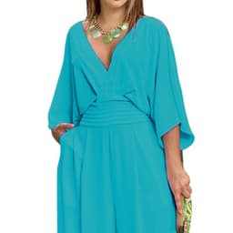 image-2023 Summer Cross-Border Independent Station Women's Jumpsuit Batwing Sleeve V-neck Backless Waist Trimming Loose Wide Leg Jumpsuit