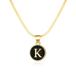 image-AliExpress cross-border best selling 26 letter necklace English letter round plate pendant necklace women's snake chain necklace