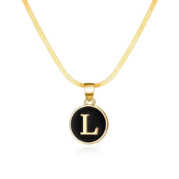 image-AliExpress cross-border best selling 26 letter necklace English letter round plate pendant necklace women's snake chain necklace