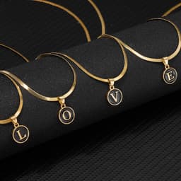 image-AliExpress cross-border best selling 26 letter necklace English letter round plate pendant necklace women's snake chain necklace