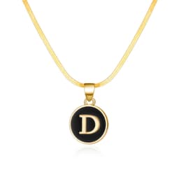 image-AliExpress cross-border best selling 26 letter necklace English letter round plate pendant necklace women's snake chain necklace